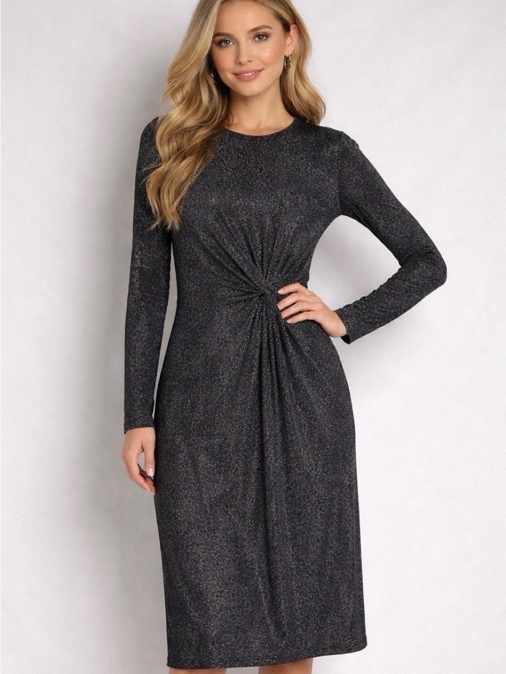 Women's Size 6 Dress Black Sparkly Long Sleeve Chaps Holidays Christmas